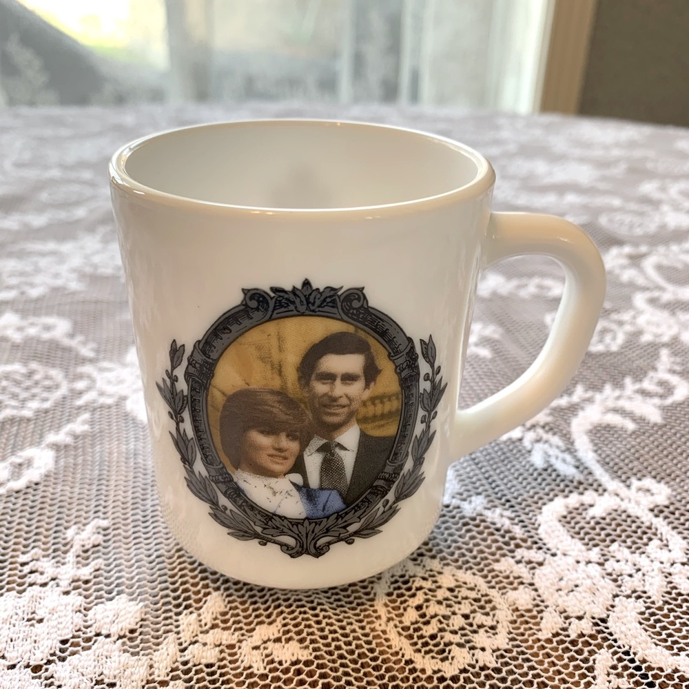 Vintage Princess Diana and Prince Charles milk glass wedding mug